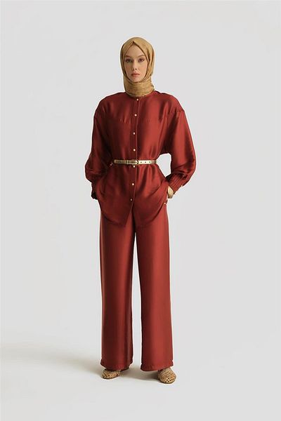 Armine Ribbed Satin Shirt 25Y3710 Dark Red