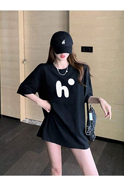 VBSVİBES Unisex Μαύρο Oversize h. Πλεκτό μπλουζάκι με στάμπα