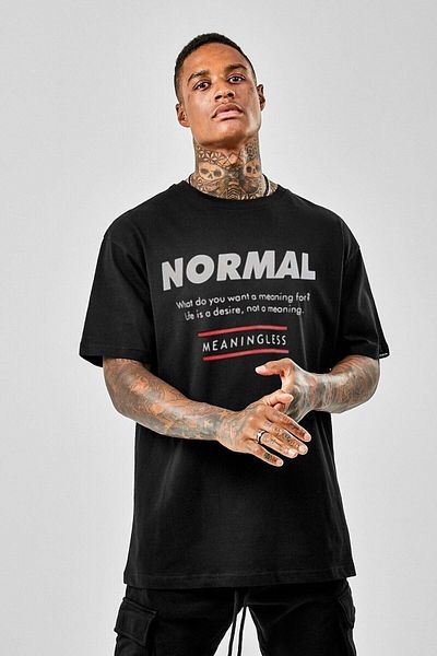 VBSVİBES Tricou negru oversize cu imprimeu normal pentru bărbați