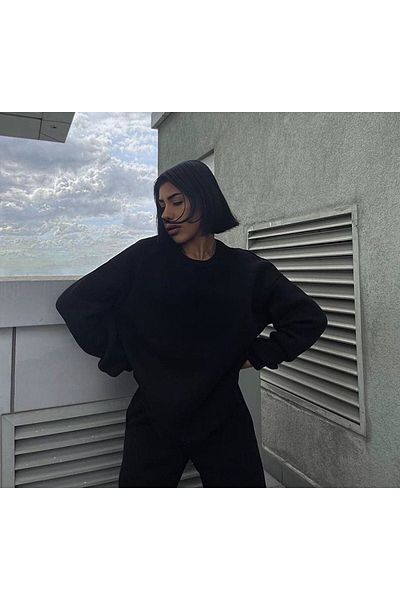 CLAYES Black Oversize Sweatshirt Jogger Set - Raised Crew Neck
