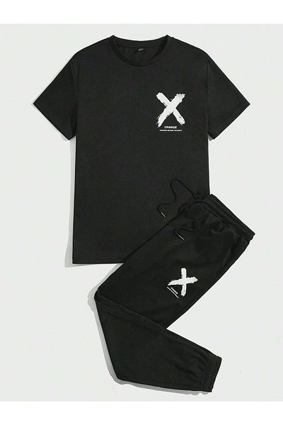 CLAYES X Change T-shirt Sweatpants Jogger - Black Printed Bottom Top Sweat Suit Oversize Crew Neck