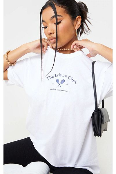 CLAYES Λευκό μπλουζάκι Tennis Club Oversize με στάμπα