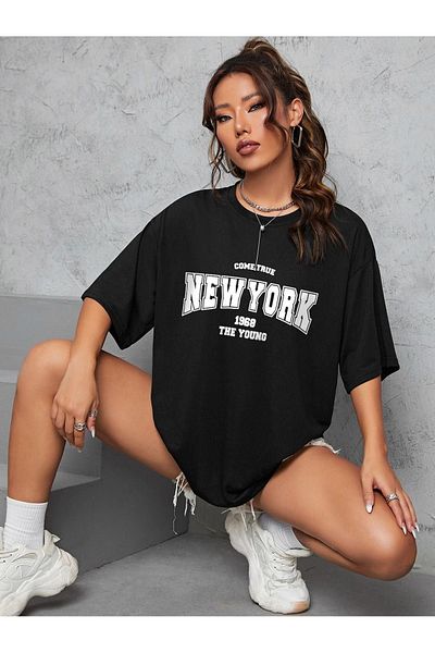 CLAYES Νέα Υόρκη 1968 Young Single Jersey T-shirt - Μαύρο Oversize Crew λαιμόκοψη κοντό μανίκι
