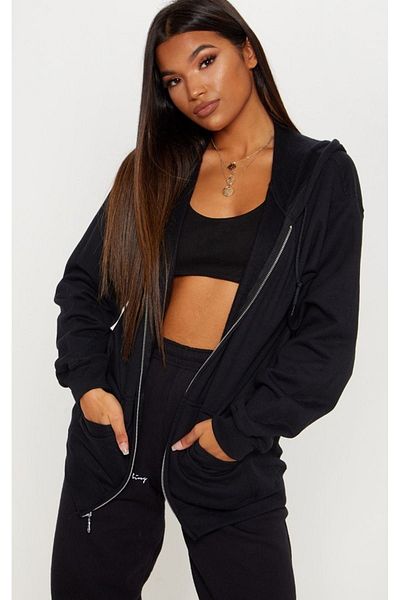 CLAYES Basic Plain Cardigan - Μαύρη κουκούλα με φερμουάρ