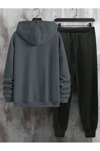 DUBU BUTİK Σετ αθλητικής φόρμας Innovation - Smoked Sweatshirt and Jogger, Black Oversize Hooded