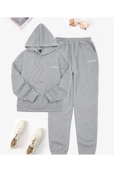 VBSVİBES Hooded Tracksuit Set Gray California