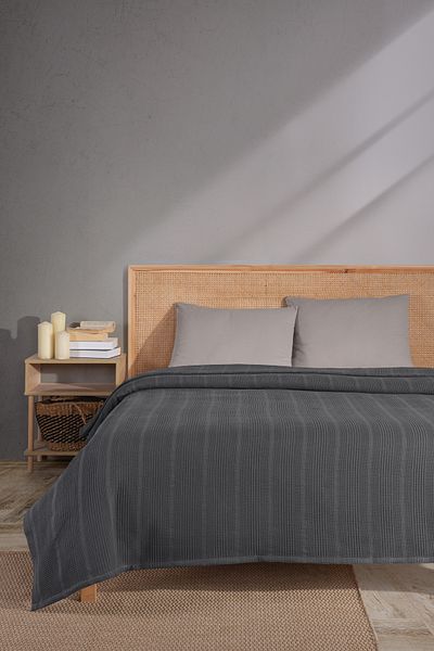MYLASA HOME Double Cotton Bedspread / Pike - 200X230 Cm-Anthracite