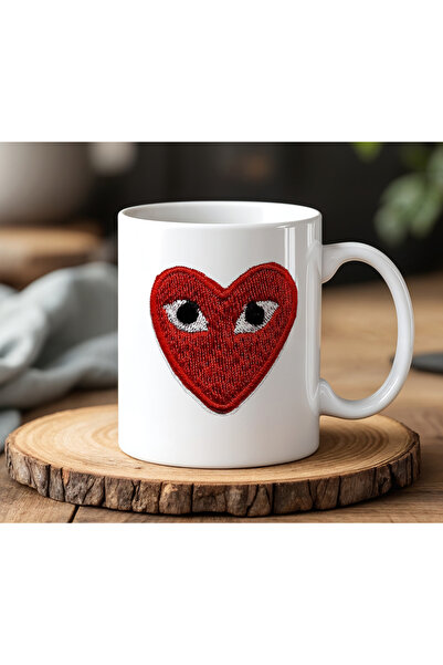 BB TRADE White Ceramic Printed Mug with Heart Eye Design 330ml