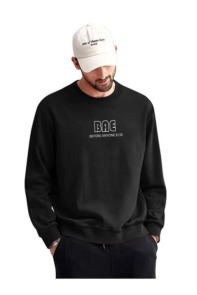 VBSVİBES Hanorac unisex oversize, negru, înainte de oricine altcineva, cu imprimeu cu decolteu