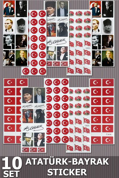 SİHİRLİ AYAKLAR 10 مجموعات من 150+ ملصق دفتر ملاحظات ملون ثلاثي الأبعاد مع أتاتورك وعلم تركي