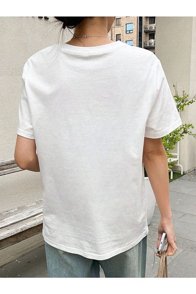 CLAYES Tricou Independent - Mânecă scurtă cu mânecă scurtă supradimensionată cu imprimeu alb