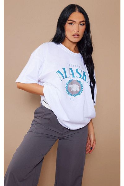 CLAYES Λευκό Oversize Alaska T-shirt - Oversize Printed