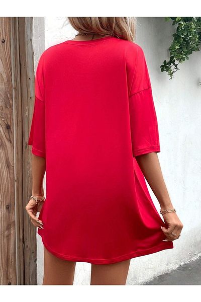 CLAYES Us California T-Shirt - Red Printed Oversize Crew Neck Short Sleeve