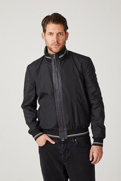 Deriderim Navy Blue Carmelo Men's Zippered Double Sided Genuine Leather Coat