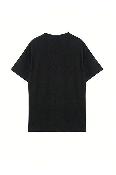 CLAYES Lnmera Oversize T-Shirt - Μαύρο εμπριμέ, Crew λαιμόκοψη, κοντό μανίκι