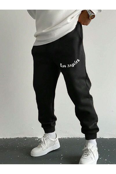 CLAYES Los Angeles Sweatpants Jogger - Μαύρο εμπριμέ μαύρο καουτσούκ με ψηλή μέση