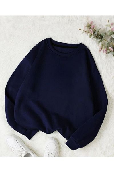 CLAYES Unprinted Solid Sweatshirt - Navy Blue Thick Winter Raster Μακρυμάνικο Oversize Crew Neck