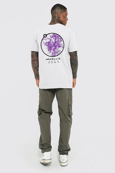 VBSVİBES Gang Series Men's Gray Oversize Medellin Printed T-shirt