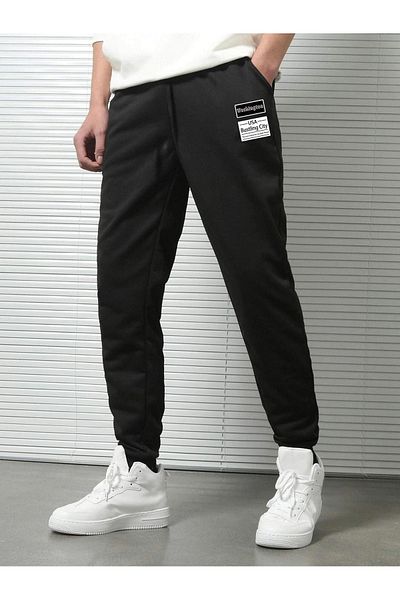 CLAYES Washington Bustling Sweatpants Jogger - Black Printed Rubber Leg High Waist