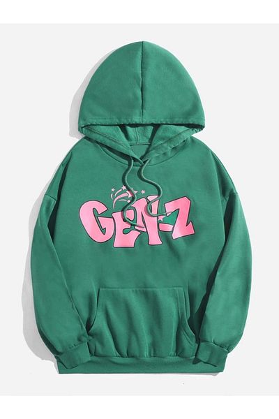 CLAYES Πράσινο φούτερ με κουκούλα Oversize - Gen-z Printed