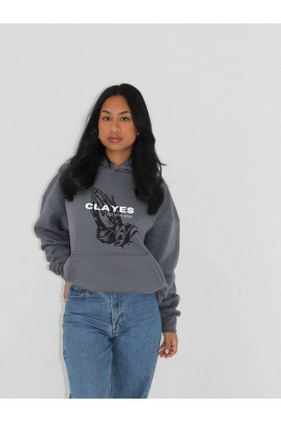 CLAYES Φούτερ με κουκούλα 2022 Anthracite Printed 100% Cotton Oversize - Εσωτερική επιφάνεια από χειμερινό φλις