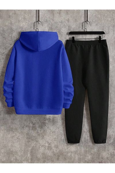 VBSVİBES مجموعة بدلة رياضية مكتوبة من Know Written Sweatshirt Jogger - هوديي بشريط كبير الحجم مطبوع باللون الأزرق والأسود