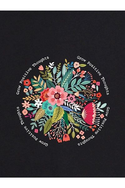 VBSVİBES Unisex Black Oversize Grow Flowers Printed Knitted T-shirt