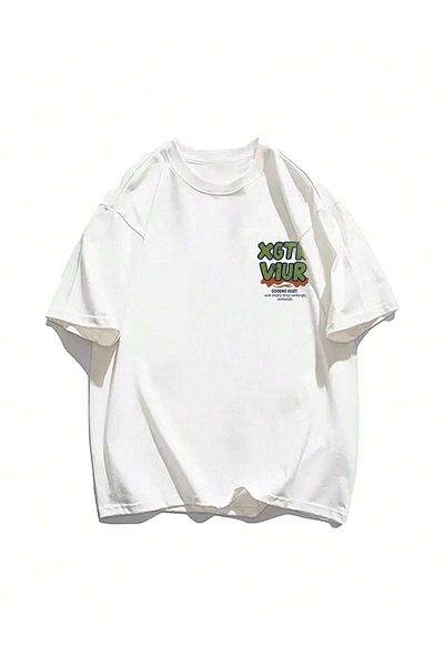 VBSVİBES Πλεκτό μπλουζάκι Unisex Λευκό Oversize XGTR με στάμπα