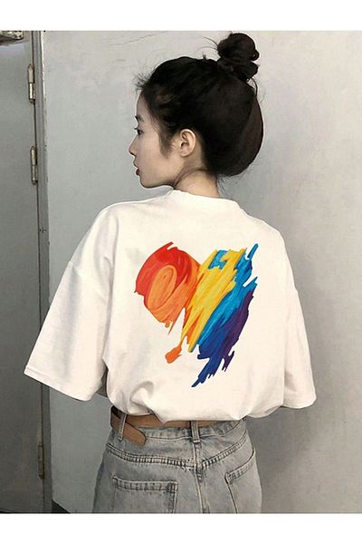 VBSVİBES Πλεκτό μπλουζάκι Unisex Λευκό Oversize με μοτίβο καρδιάς