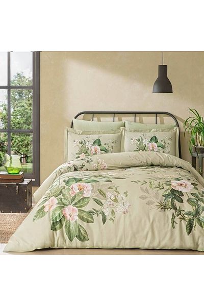 Taç 6-piece satin double bed linen, TaçDELUX Digital, Lunin Yesil