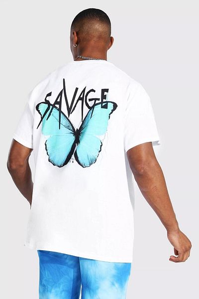 VBSVİBES Ανδρικό μπλουζάκι με στάμπα Savage Butterfly σε λευκό χρώμα