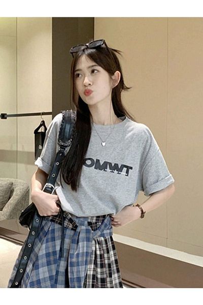 CLAYES Fromwt Oversize γκρι εμπριμέ μπλουζάκι με κοντό μανίκι