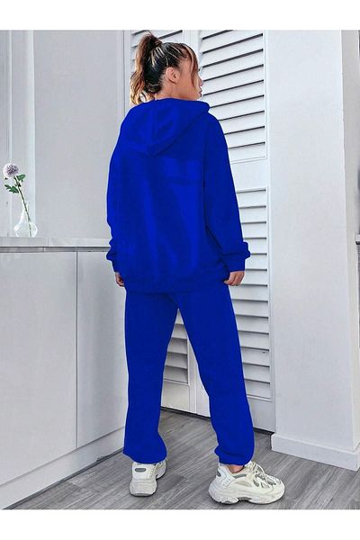 CLAYES Σετ αθλητικής φόρμας Happiness Oversize Hooded - Φούτερ με μπλε στάμπα Sax και Jogger