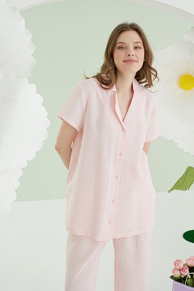 NBB Pink Front Buttoned Muslin Pajama Set