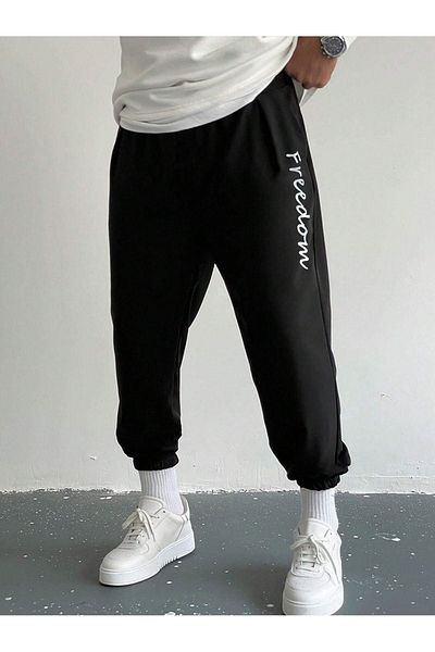 Sweetline Sweatpants Jogger - Μαύρο εμπριμέ λαστιχένιο πόδι ψηλή μέση