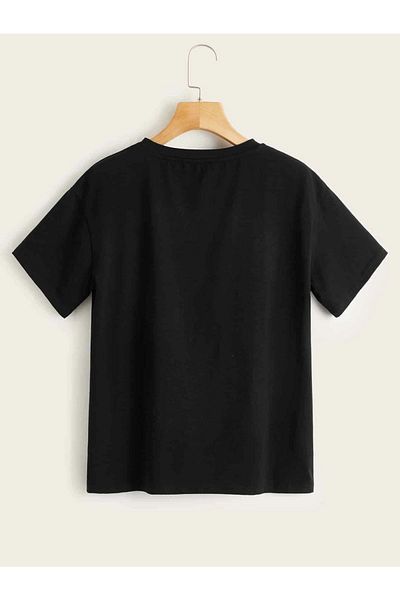 DUBU BUTİK Cest La Vie Paris T-Shirt - Black Printed Oversize Crew Neck