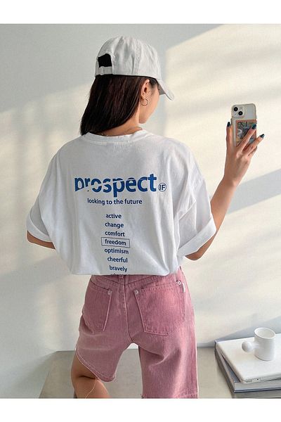 CLAYES Tricou Alb Oversize Prospect - Imprimat Oversize
