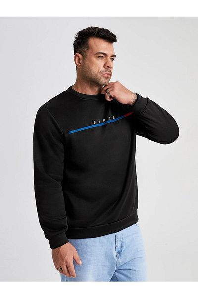 VBSVİBES Hanorac oversize, unisex, negru, cu imprimeu Paris, cu decolteu triplu