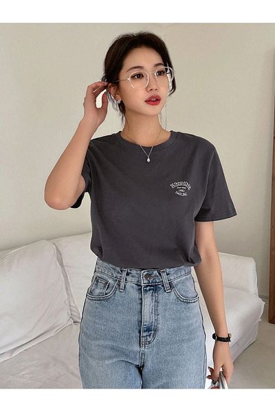 DUBU BUTİK Sunshine 1982 Single Jersey T-Shirt - Smoke Printed Oversize Crew Neck Short Sleeve T-Shirt