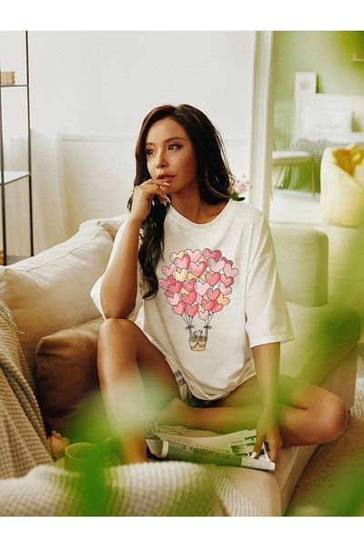 VBSVİBES Tricou alb oversize cu imprimeu Hearth pentru femei
