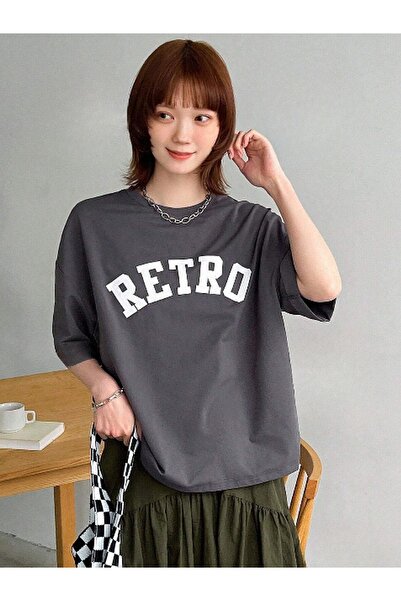 DUBU BUTİK Retro T-Shirt - Smoked Printed Oversize Crew Neck Short Sleeve T-Shirt