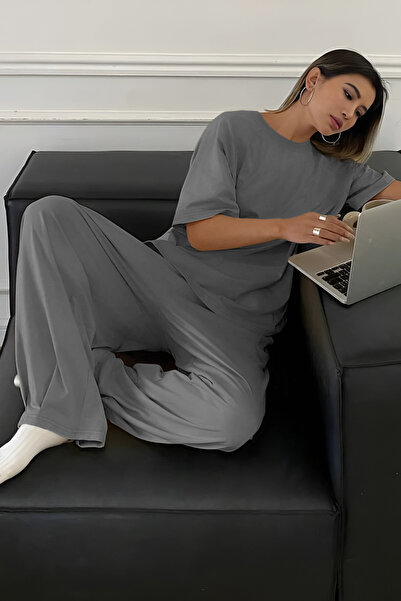 YAKAMEL Kadın Bisiklet Yaka Yazlık Kısa Kollu Pijama Takımı