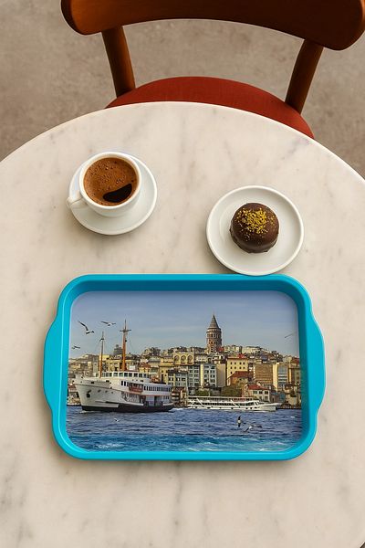 Arma House Large Size Istanbul Themed Metal Tray 31.5 cm