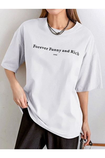 CLAYES Λευκό Oversize Funny And Rich Printed T-shirt - Oversize Printed