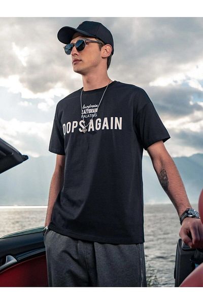 VBSVİBES Men's Black Oversize Palating Printed T-shirt