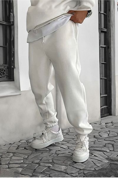 DUBU BUTİK White Jogger Sweatpants - Smile Face Design