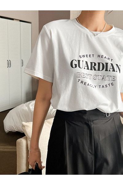 CLAYES Μπλουζάκι Guardian - Λευκό εμπριμέ κοντό μανίκι με λαιμόκοψη