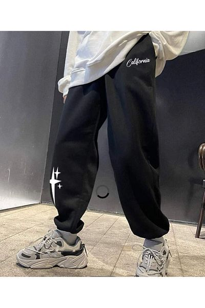 VBSVİBES Pantaloni de sport pentru femei BLACK SHINE cu picior din cauciuc cu imprimeu Jogger 2 fire fără ridicare