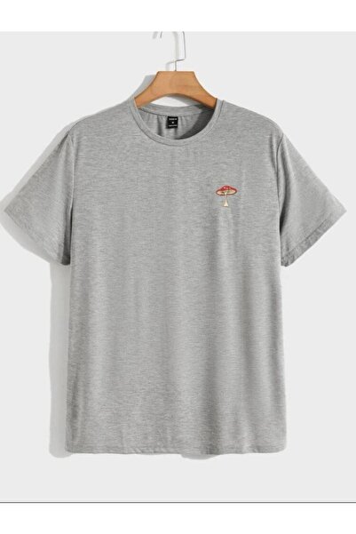 VBSVİBES Unisex Gray Oversize Mushroom Printed T-shirt