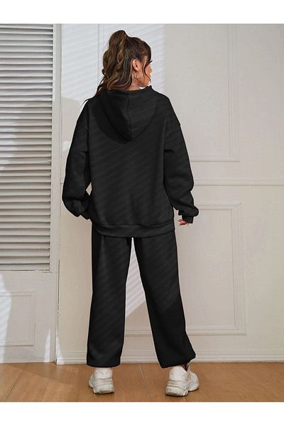 CLAYES Los Angeles Angels Tracksuit Set Sweatshirt Jogger - Black Printed Oversize Hooded